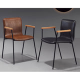 Mid-Century Modern, Upholstered Faux Leather Seat Chairs with Arm,