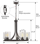 Beionxii 5-Light Wagon Wheel Chandelier, 26" Farmhouse Contemporary Foyer Pendant Light Dinning Room Lighting Fixture Oil Rubbed Bronze with Clear Seeded Glass