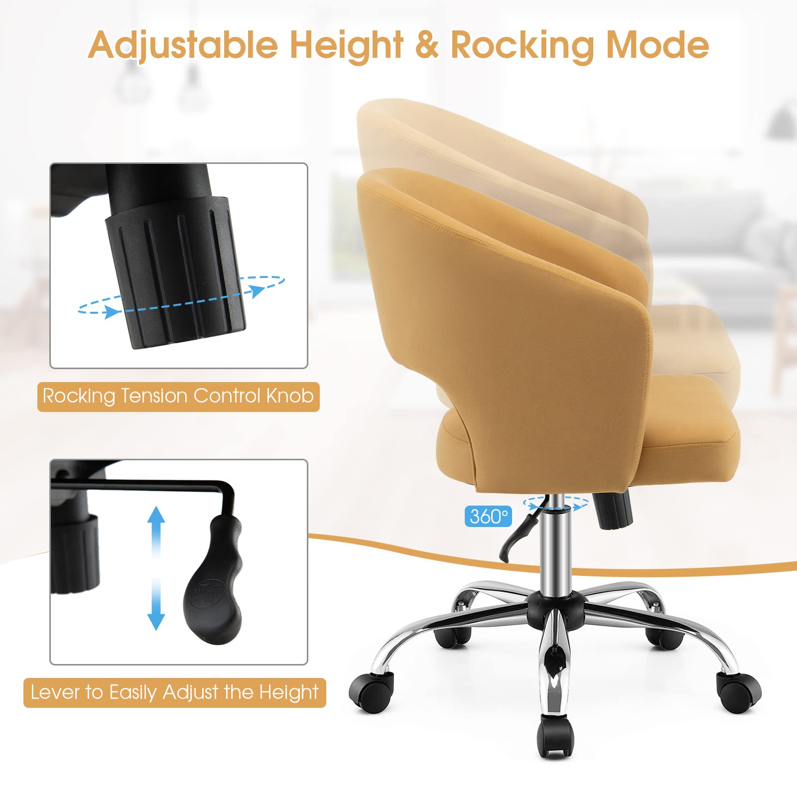 Height Adjustable Upholstered Office Chair with Hollow Back Design