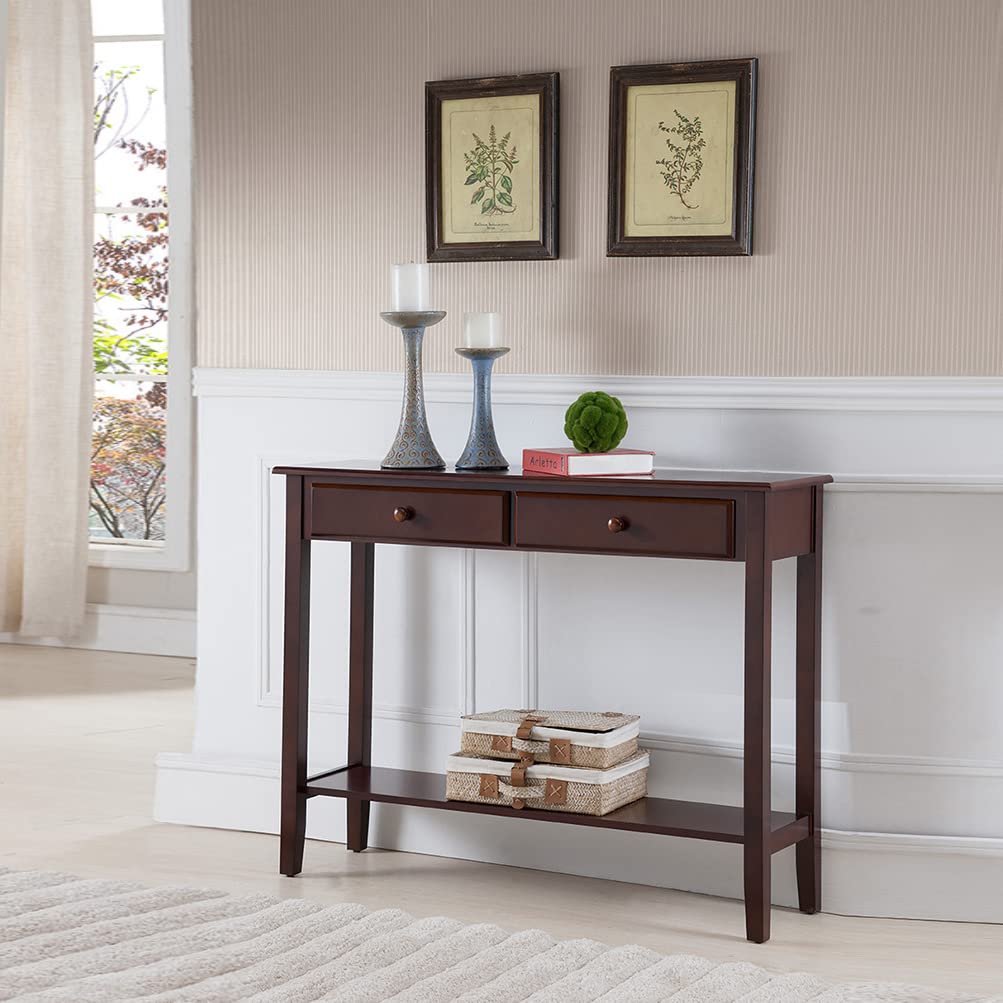 Sawyer Wood Console Entryway Table with 2 Drawers, Walnut