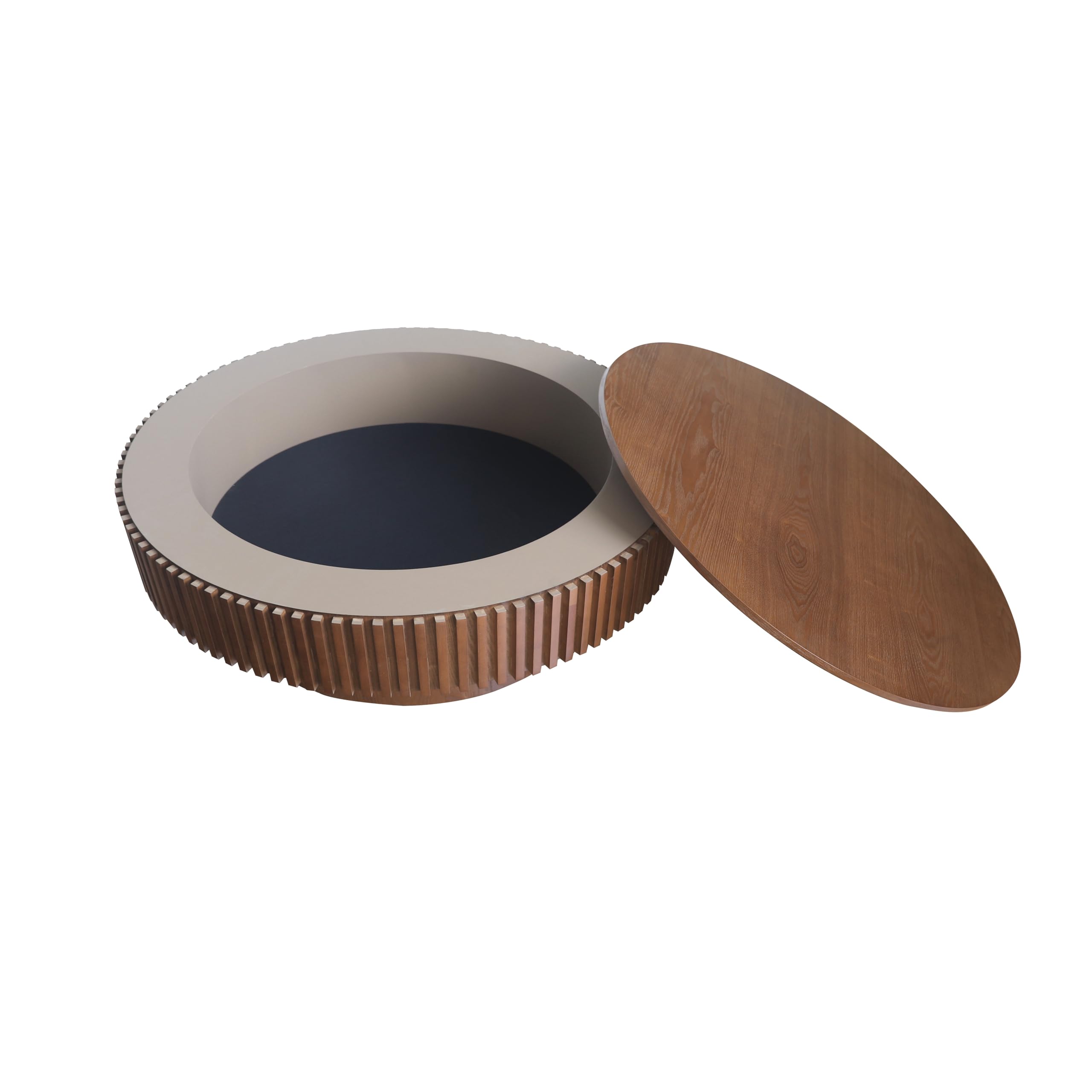 39.37'' Natural Coffee Table Modern Handcraft Drum Round Circle Wooden Solid Wood