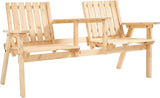 Bench, Garden Bench with Middle Table and Umbrella Hole, Wooden Outdoor Bench