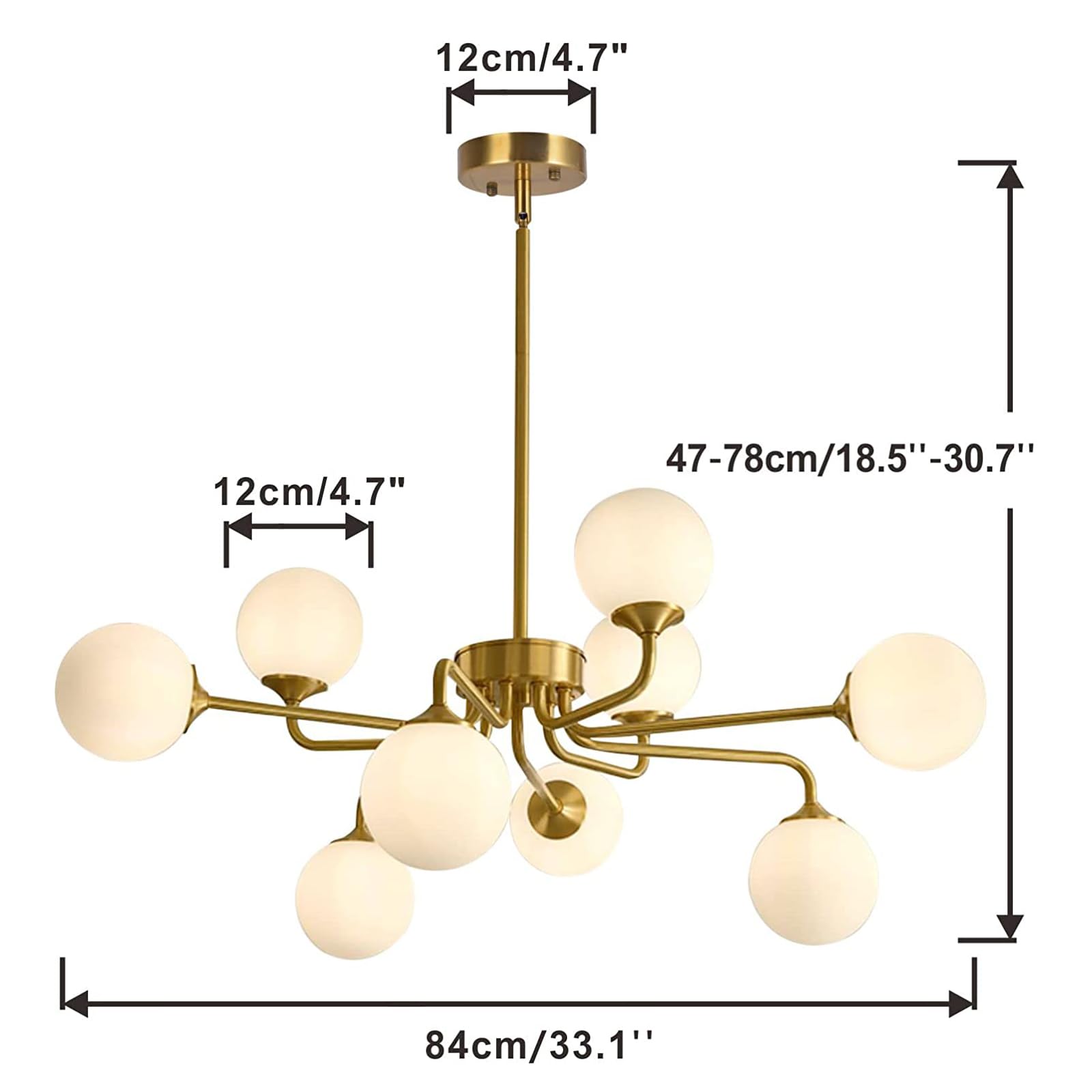Lighting 9 Light Mid Century Modern Sputnik Chandelier White Opal Glass Globe Pendant