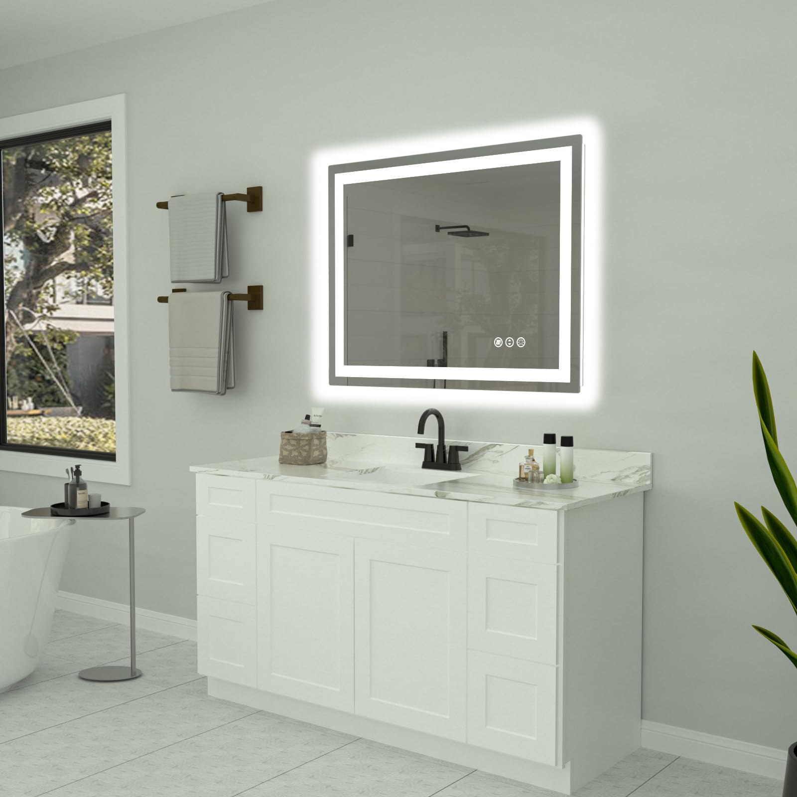 40x32 LED Bathroom Mirror - Dimmable Front & Backlit with Anti-Fog