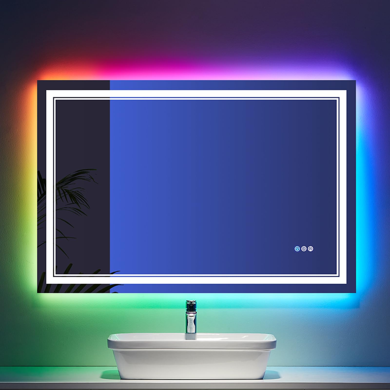 48x32 inch LED Lighted Bathroom Mirror,RGB Color Changing LED Mirror for Bathroom
