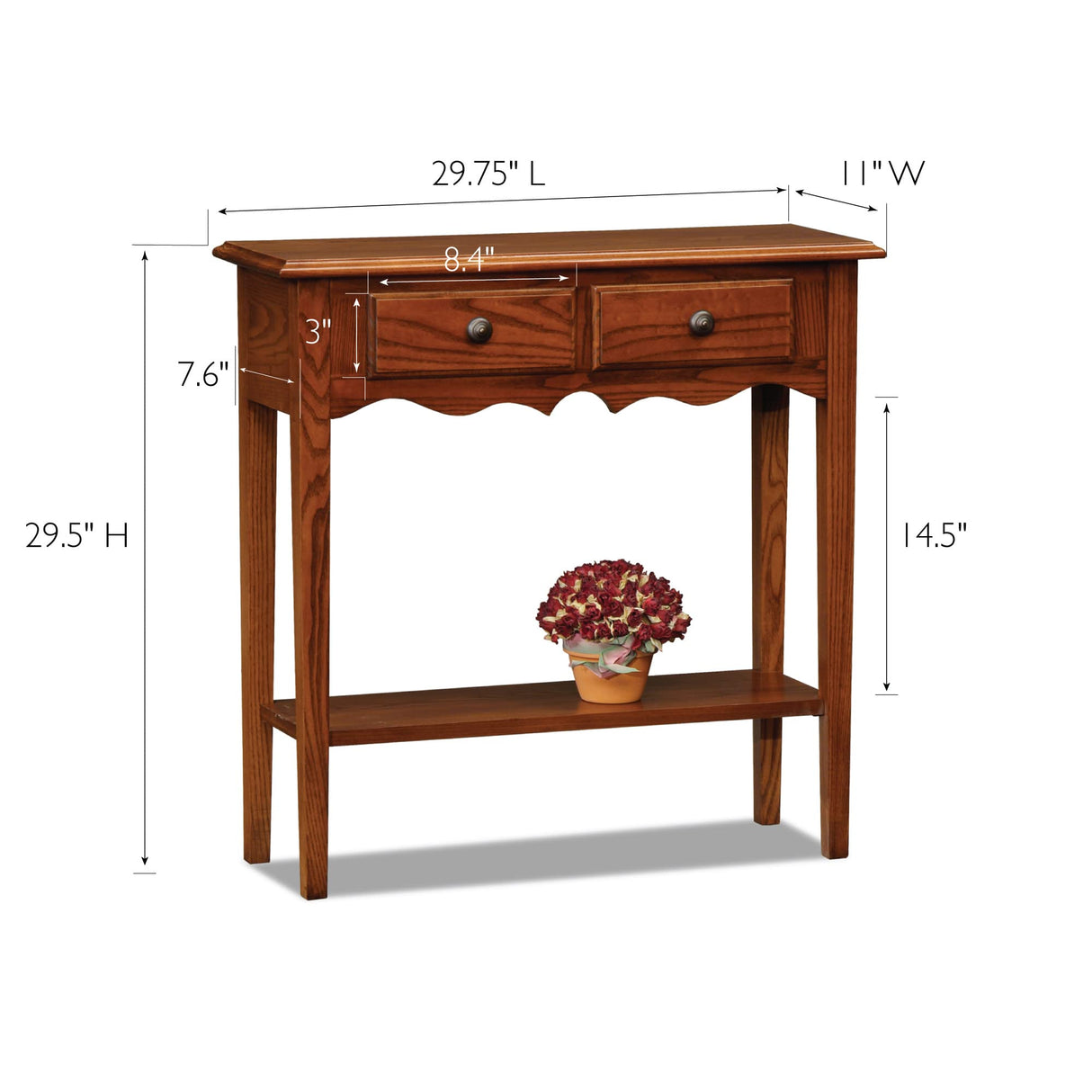 Leick Home Two Drawer Petite Console with Shelf, Medium Oak, 29.75" W