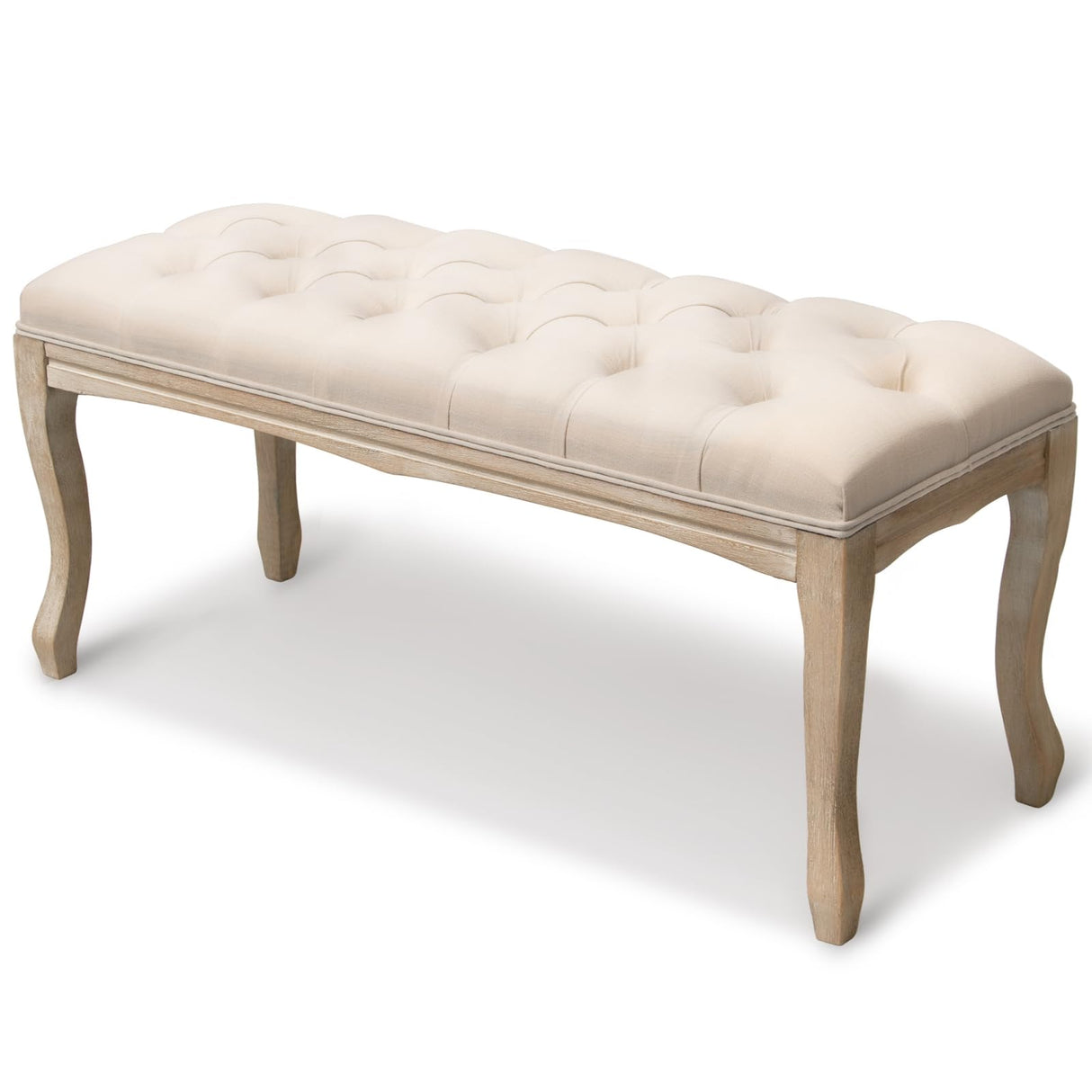 Upholstered Tufted Bench, Wood Bed Ottoman Middle Century Modern