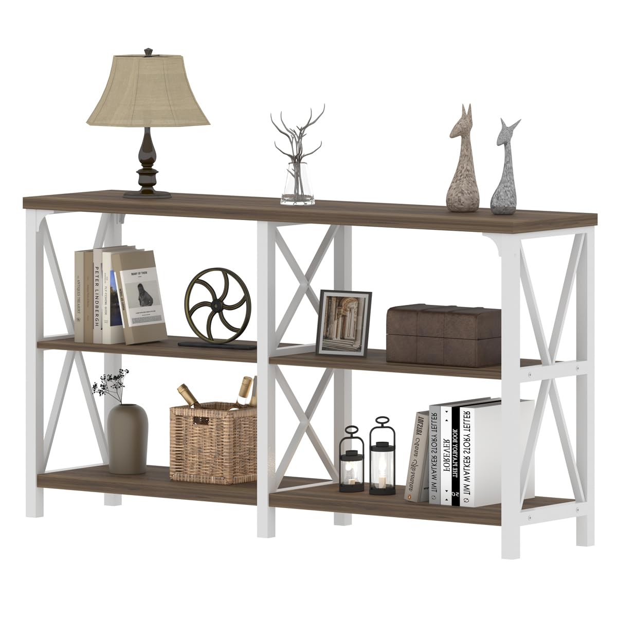 Farmhouse Entryway Table, Wood TV Console Table, Long Rustic Metal Sofa Table