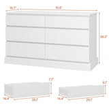 6 Drawers Dresser for Bedroom, White Modern Chest of Drawers