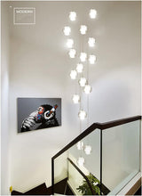 Long Loft Chandelier High Ceilings Crystal Ball Raindrop Pendant Lighting G4 3000K Warm