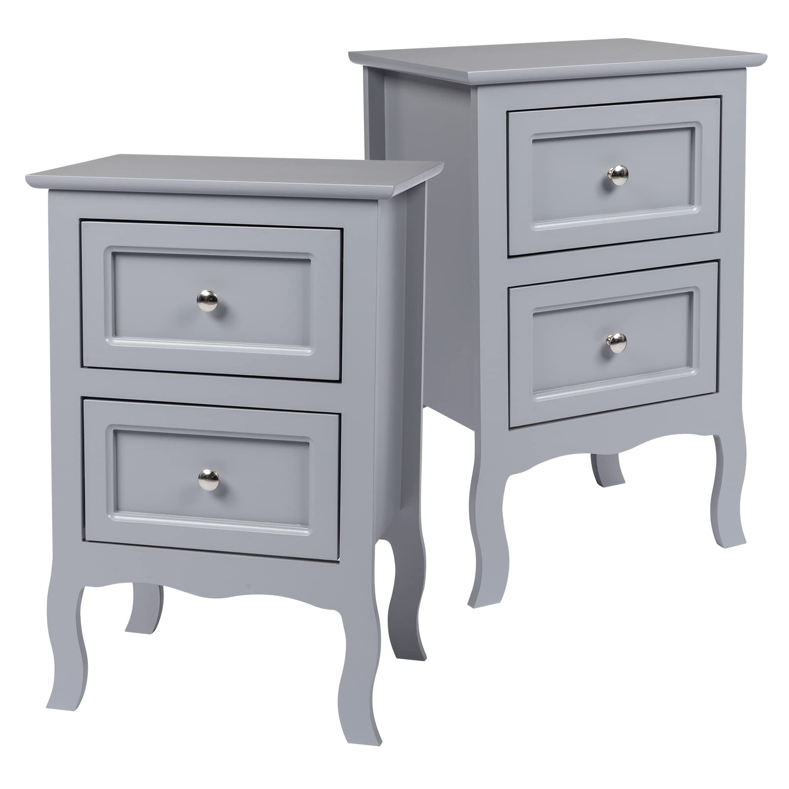 Grey Nightstand Set of 2 for Bedroom, Vintage Small Night Stand with Drawers
