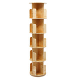 Wood Rotating Bookcase, Floor Standing Cylindrical Book Storage with Baffles Rack, 360