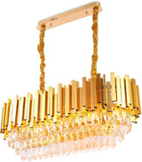 Modern Crystal Chandeliers 3-Tier Gold Crystal Chandeliers Oval Pendant Light Brass