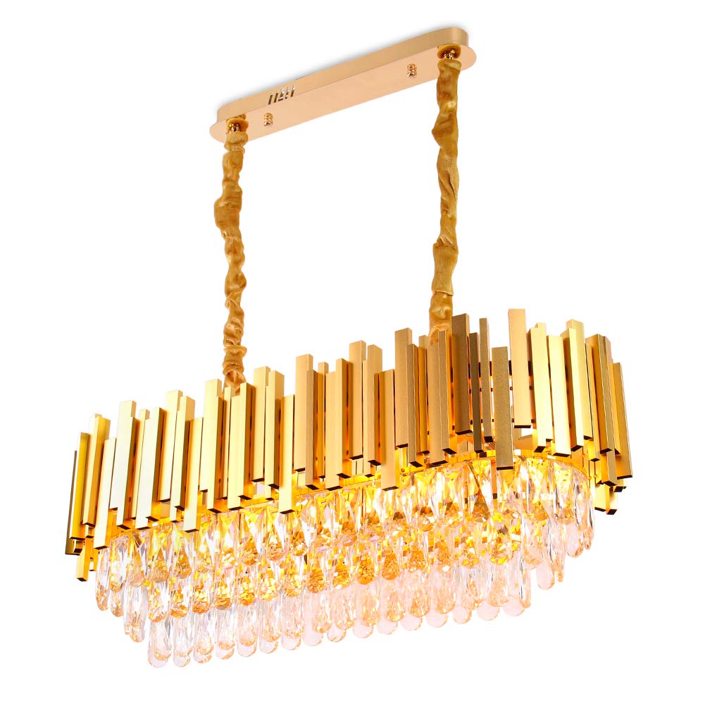 Modern Crystal Chandeliers 3-Tier Gold Crystal Chandeliers Oval Pendant Light Brass