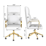 Executive Office Chair, White Leather Office Chair with Arms and Wheels