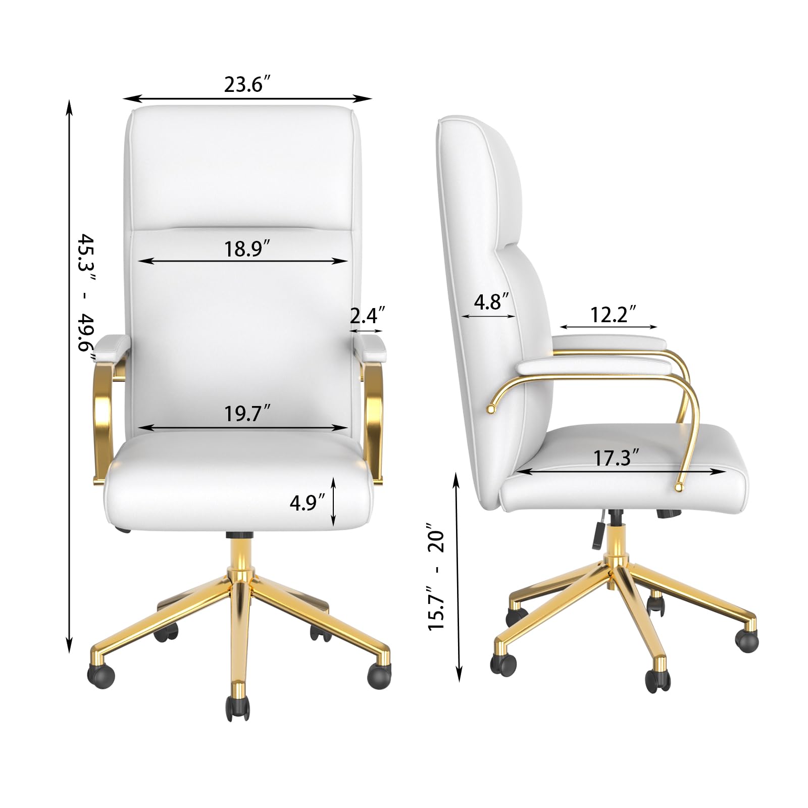 Executive Office Chair, White Leather Office Chair with Arms and Wheels
