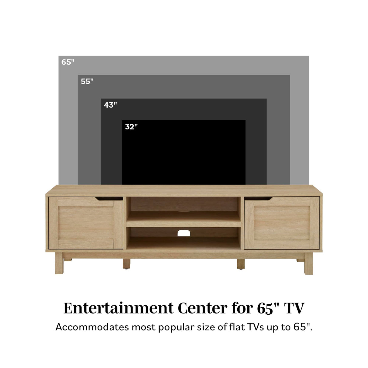 Tage Modern Pull-Open Door Low Stand for TVs up to 65 Inches, 58 Inch, Coastal Oak