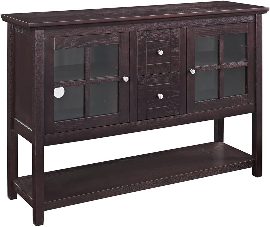 Charlotte Classic Glass Door Storage Buffet, 52 Inch, Espresso