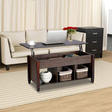 Wood Lift Top Coffee Table with Hidden Storage and Shelf, Espresso Coffee Tea Table