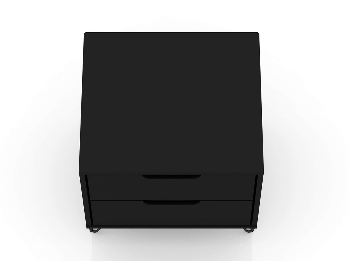 Manhattan Comfort Rockefeller Nightstand with Drawers, Mid Century Modern Bedside Table, Minimalist Display and Storage Organizer, Ideal for Bedroom and Living Room, Black