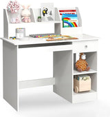 Kids Study Desk, Children Wooden Computer Desk with Hutch, Bookshelf, Keyboard Tray