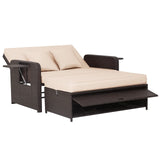 Patio Rattan Daybed, Patiojoy Wicker Loveseat Sofa w/Multipurpose Ottoman