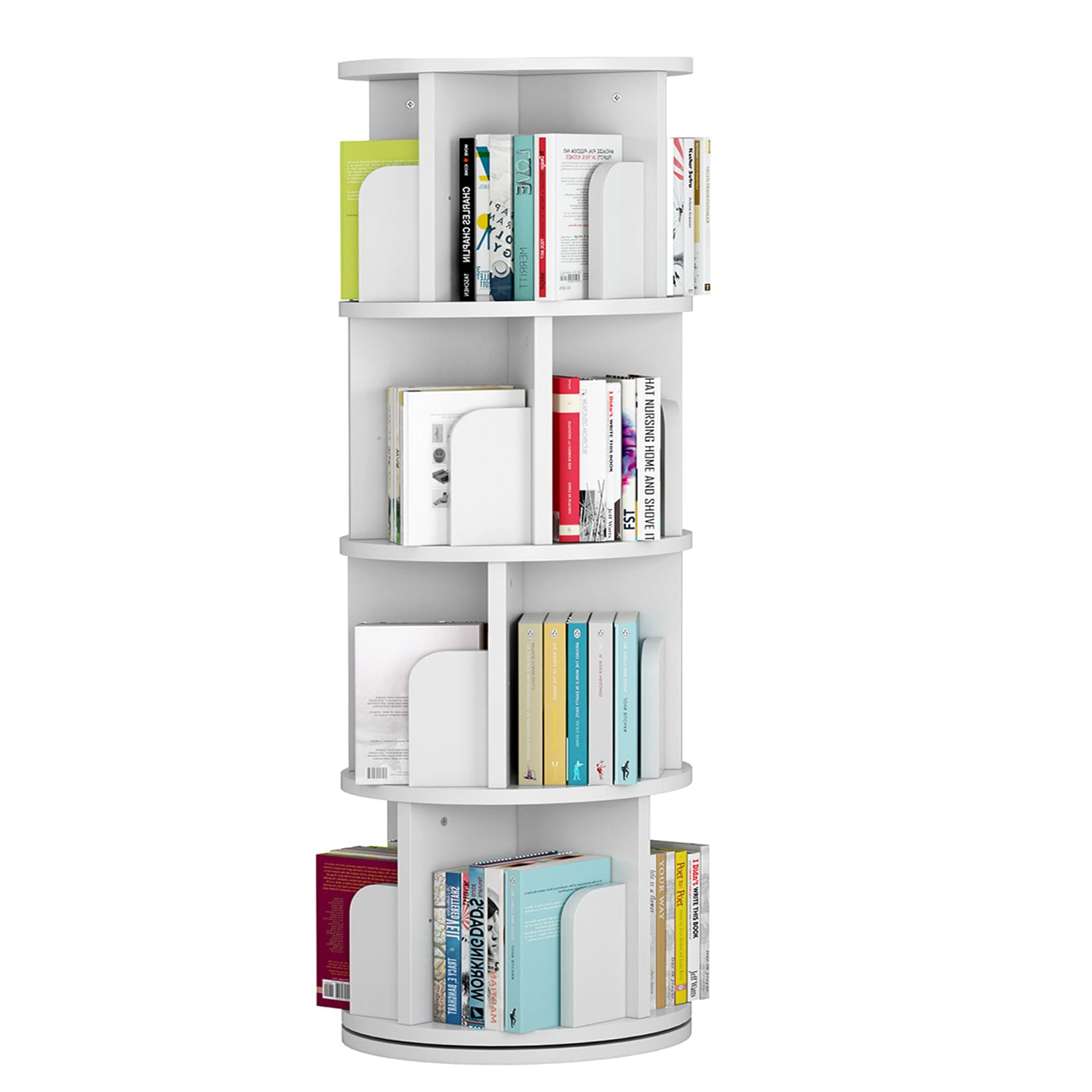 Bookshelf, 360 Display 4-Tier Bookcase Storage Rack for Kids & Adults, Corner Spinning