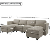 Modular Sectional Sofa with Reversible Chaises Velvet U Shaped Sectional