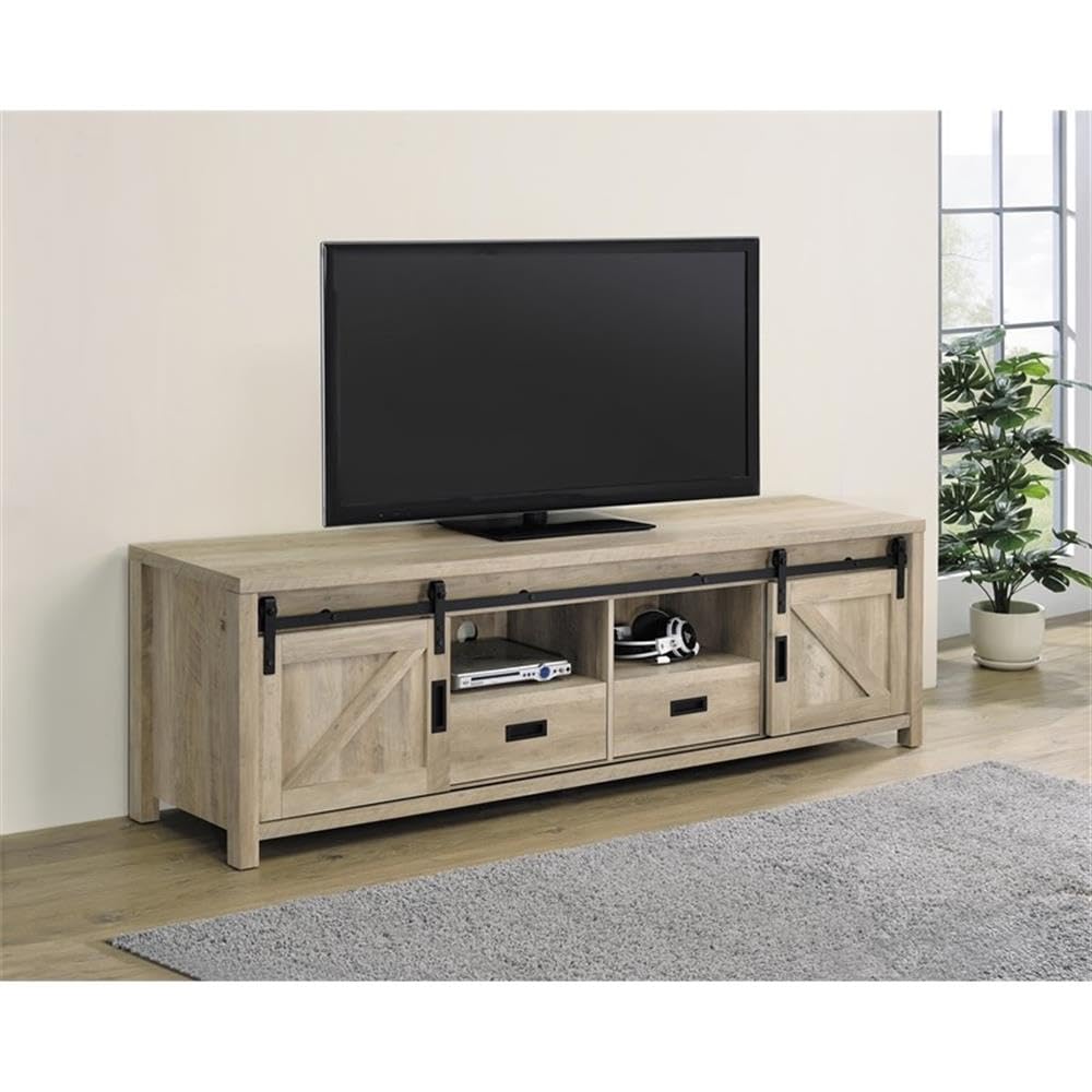 Madra Rectangular TV Console with 2 Sliding Doors Antique Pine