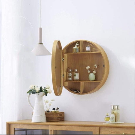 Round Bathroom Vanity Mirror with Cabinet, Bathroom with Wall Storage Cabinet