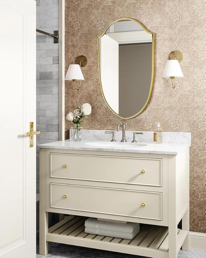 Irregular Black Arched Metal Bathroom Mirror Accent Asymmetrical Wall Mirror for Dresser