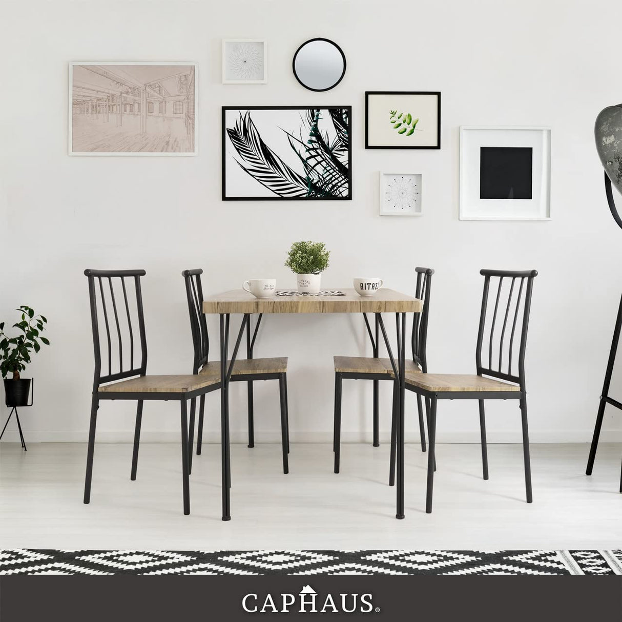 5 Pieces Dining Table & Chairs Set for 4, Space-Saving Rectangle Table w/Four Chairs for Kitchen,