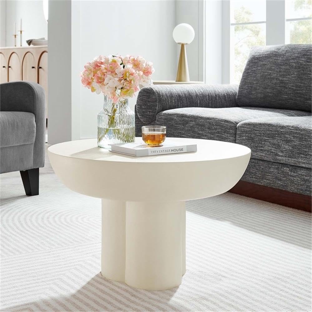6760-WHI Caspian Round Concrete Coffee Table, White