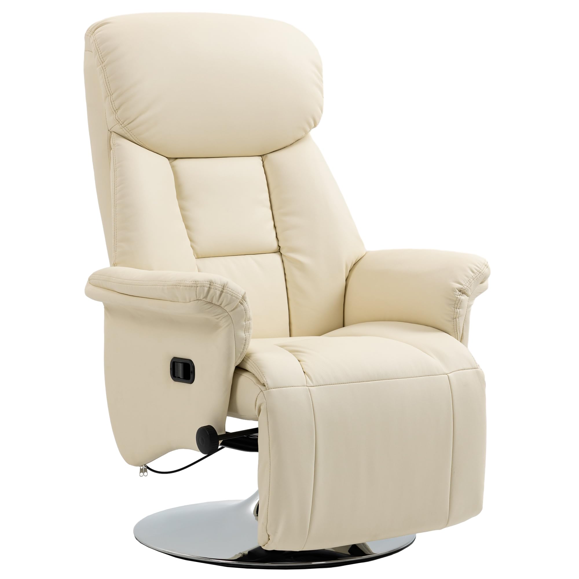 CHARMMA Manual Recliner Chair for Adults, Adjustable Swivel Recliner with Footrest, Padded Arms, PU Leather Upholstery and Steel Base for Living Room, Cream White