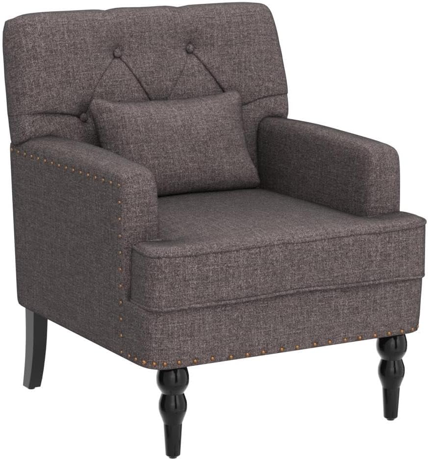 Tufted Club Chair with Lumbar Pillow,Upholstered Button Armchair,Accent Reading Chair