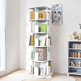White Rotating Bookshelf, 360 Display 5 Tier Rotating Bookshelf Tower, Floor Standing