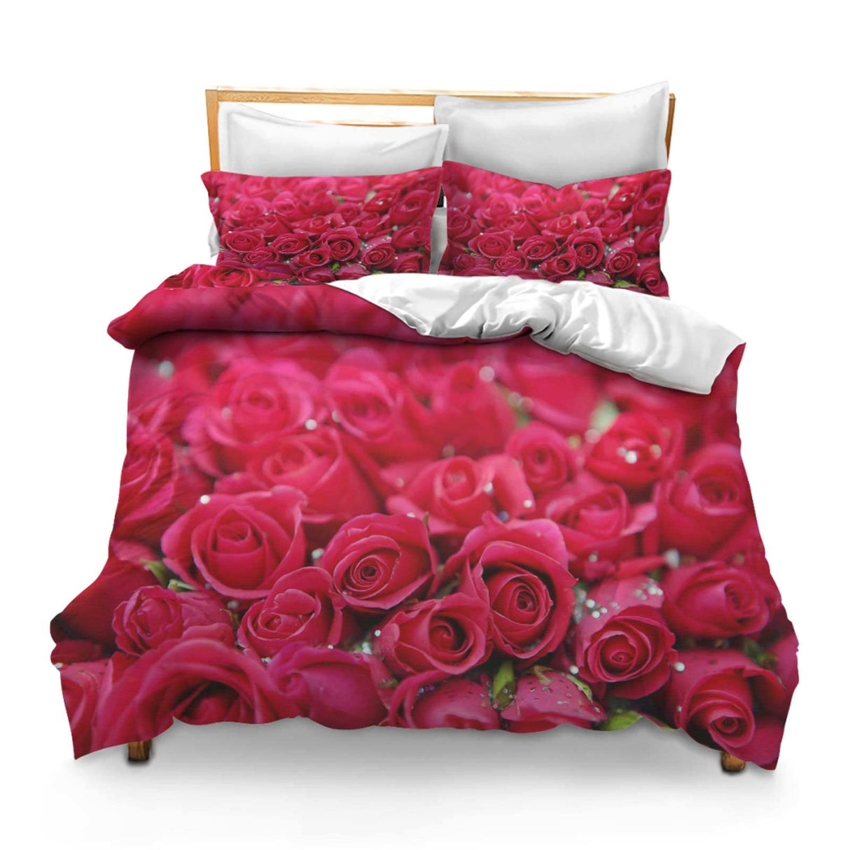 3PCS Comforter Cover Set with 2 Pillow Shams Lightweight Full Size Very Beautiful Flowers for Kids Girls Bedding Quilt Bed Cover Sets