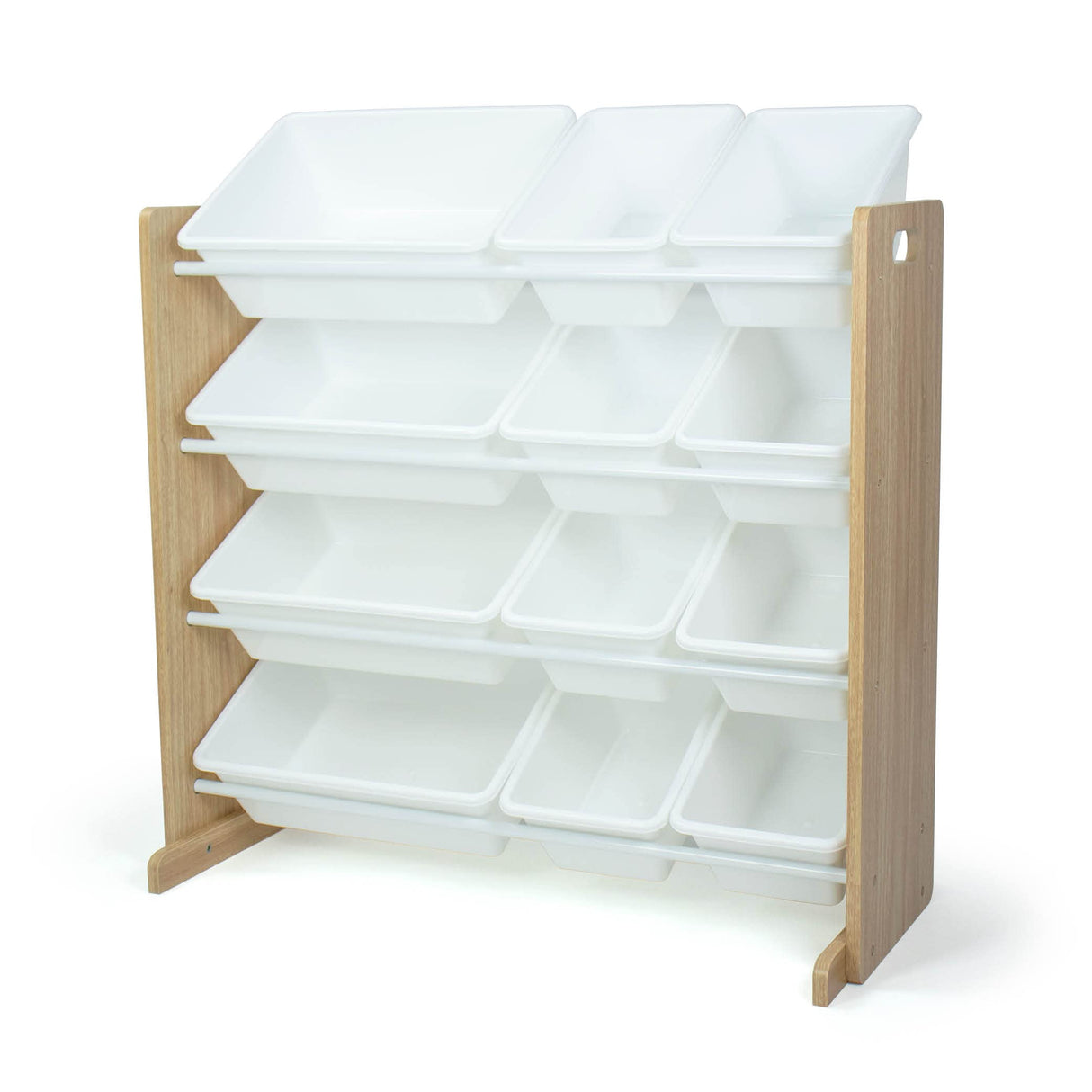 Natural Wood/White Kids Toy Organizer with 12 Storage Bins & 4 tier