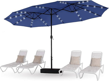 15ft Patio Umbrella with 36 LED Solar Lights, Double Sided Outdoor Umbrella for Patio,