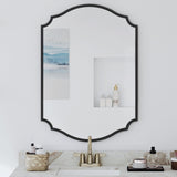 32x20 Black Arched Bathroom Mirror with Scalloped Frame