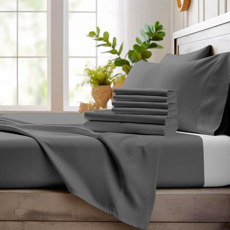 6 Piece Queen Sheet Set - 100% Viscose Made from Bamboo Sheets Queen Size Bed Set