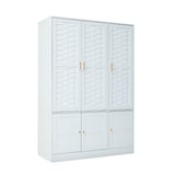 Wardrobe Closet with 3 Woven Doors, White Armoire Wardrobe Cabinet