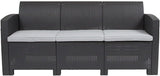 Seneca Dark Gray Faux Rattan Sofa with All-Weather Seneca Light Gray Cushions