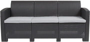 Seneca Dark Gray Faux Rattan Sofa with All-Weather Seneca Light Gray Cushions