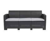 Seneca Dark Gray Faux Rattan Sofa with All-Weather Seneca Light Gray Cushions
