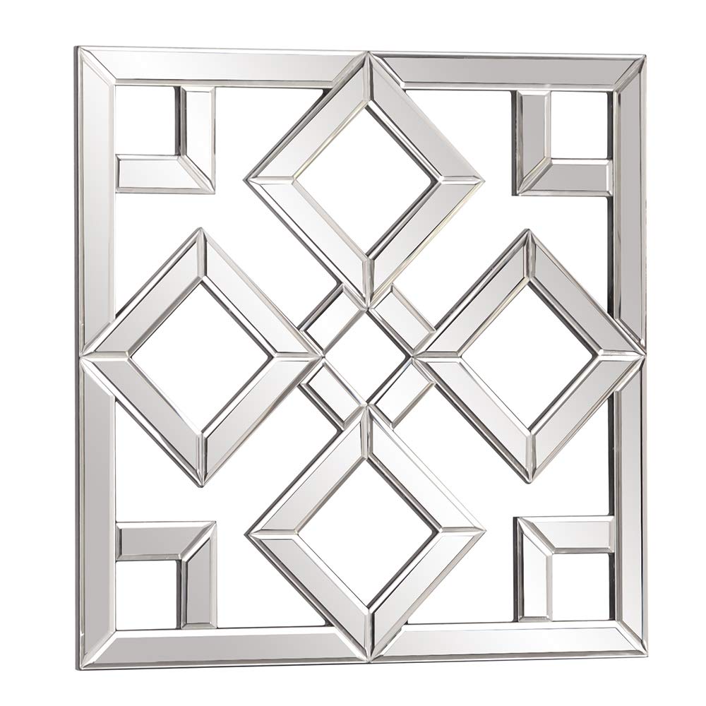 Moira Wall Mounted Interlocking Square Mirror with Geometric Shapes, Contemporary Decorative Bevelled Accent Piece for Entryway, Bathroom, Bedroom or Living Room, 20" x 20", Silver