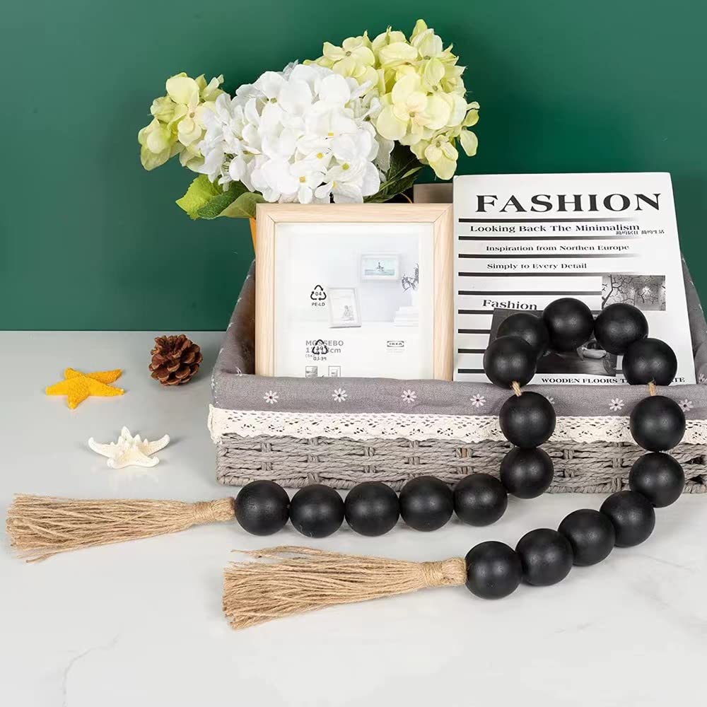 Wood Bead Garland，1.6" Diameter Wooden Beads Tassels, Decorative Beads Boho Decor