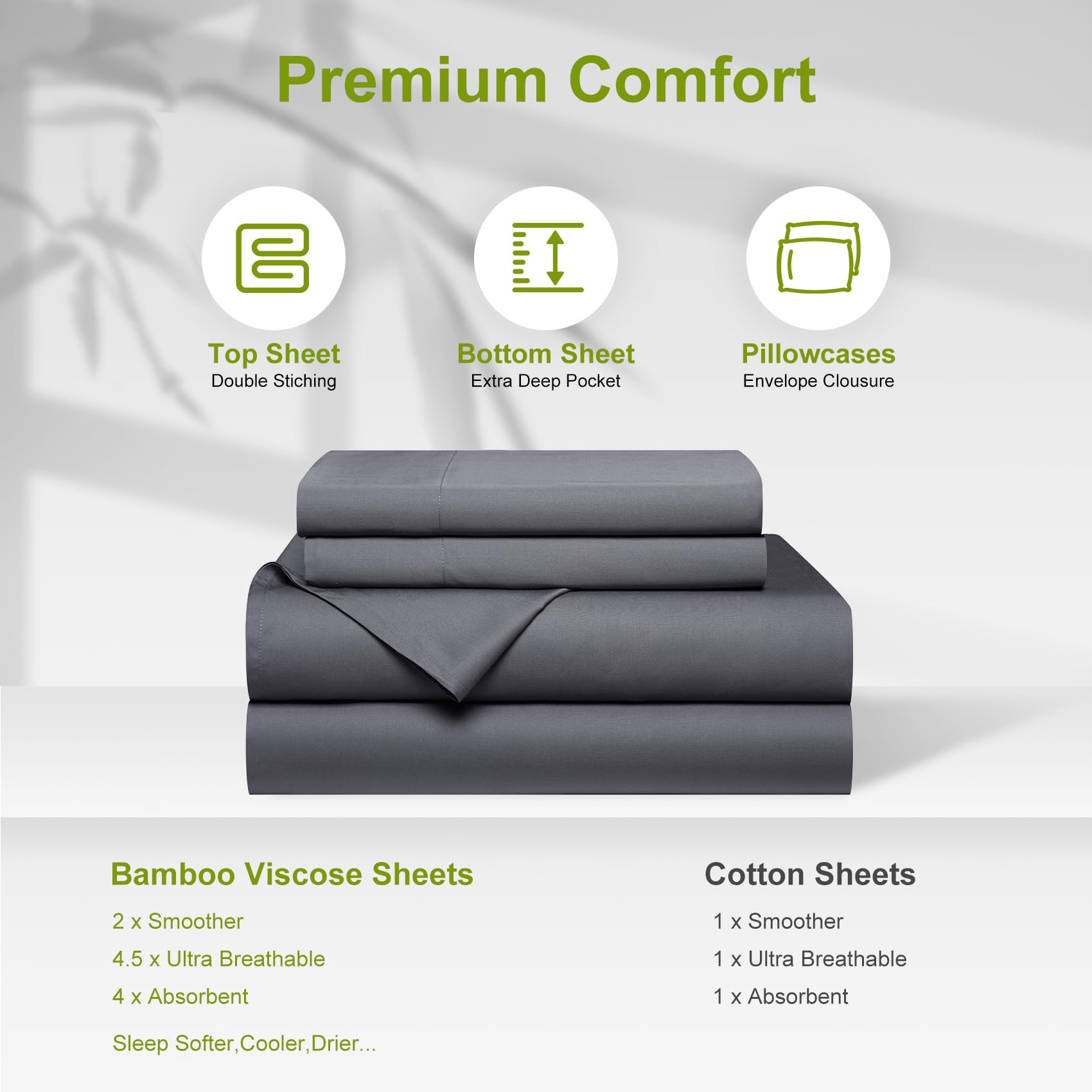 Deep Pocket Queen Sheets, Rayon Derived from Bamboo, Extra Deep Pocket up to
