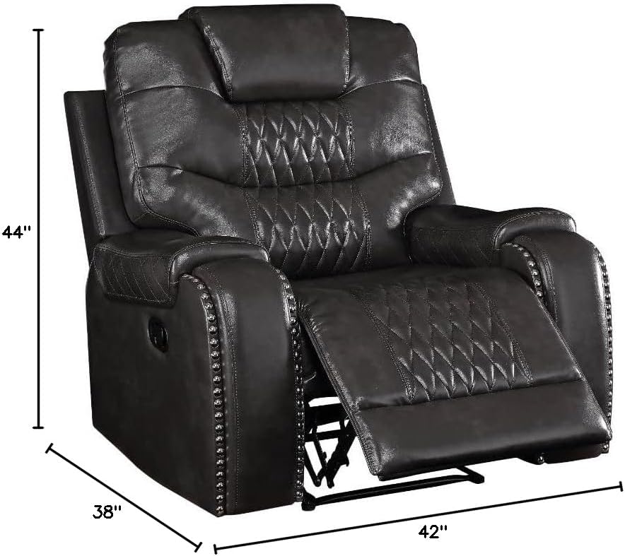 Leather Tufted Motion Recliner in Magnetite Black