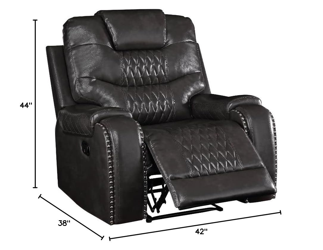 Leather Tufted Motion Recliner in Magnetite Black